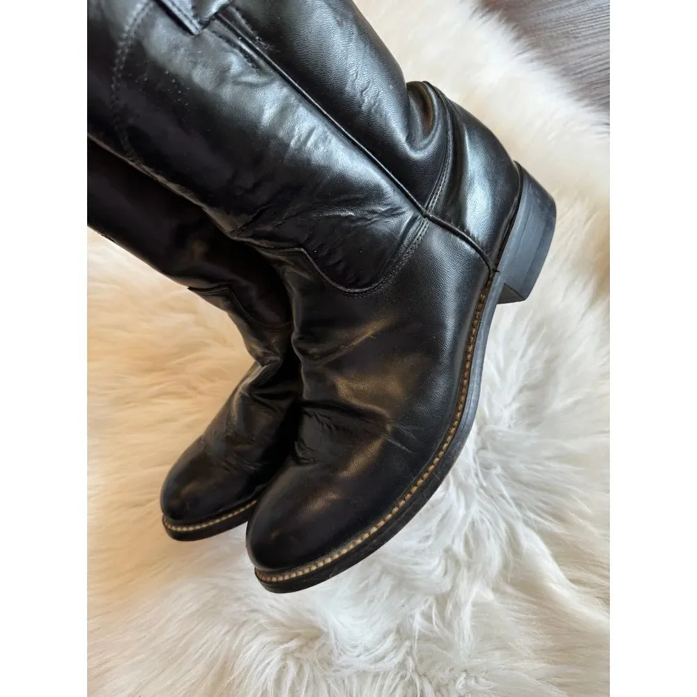 Justin cowboy boots,‎ juniors size 4.5 black smooth leather